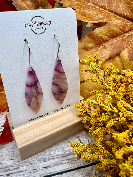 Plum and Pink Small Elongated Kite Drop Earrings in Silver