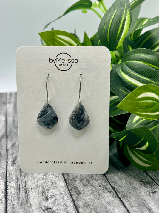 Black and White Petite Kite Drop Earrings in Silver