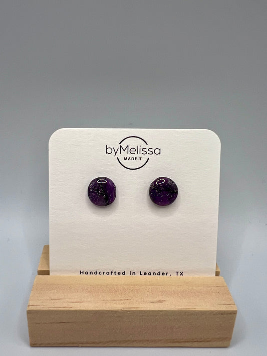 Purple and Black Small Circle Stud Earrings