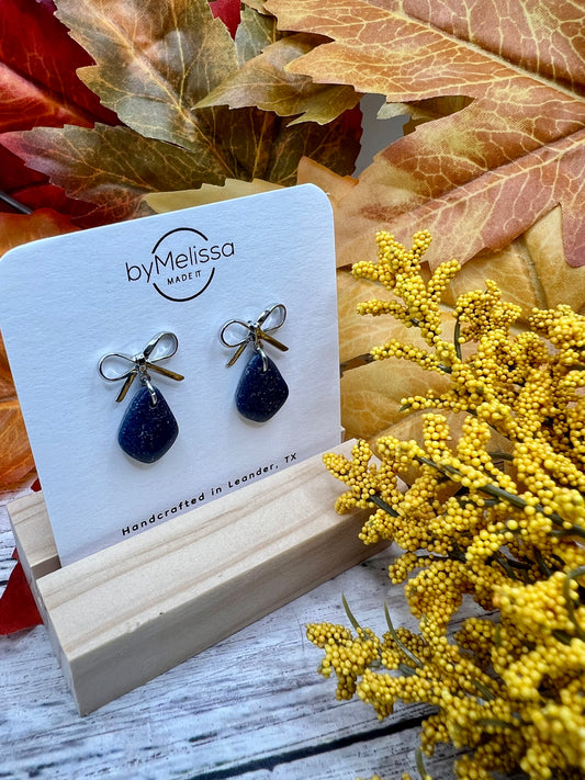 Navy and Maroon Mini Kite Bowknot Earrings in Silver