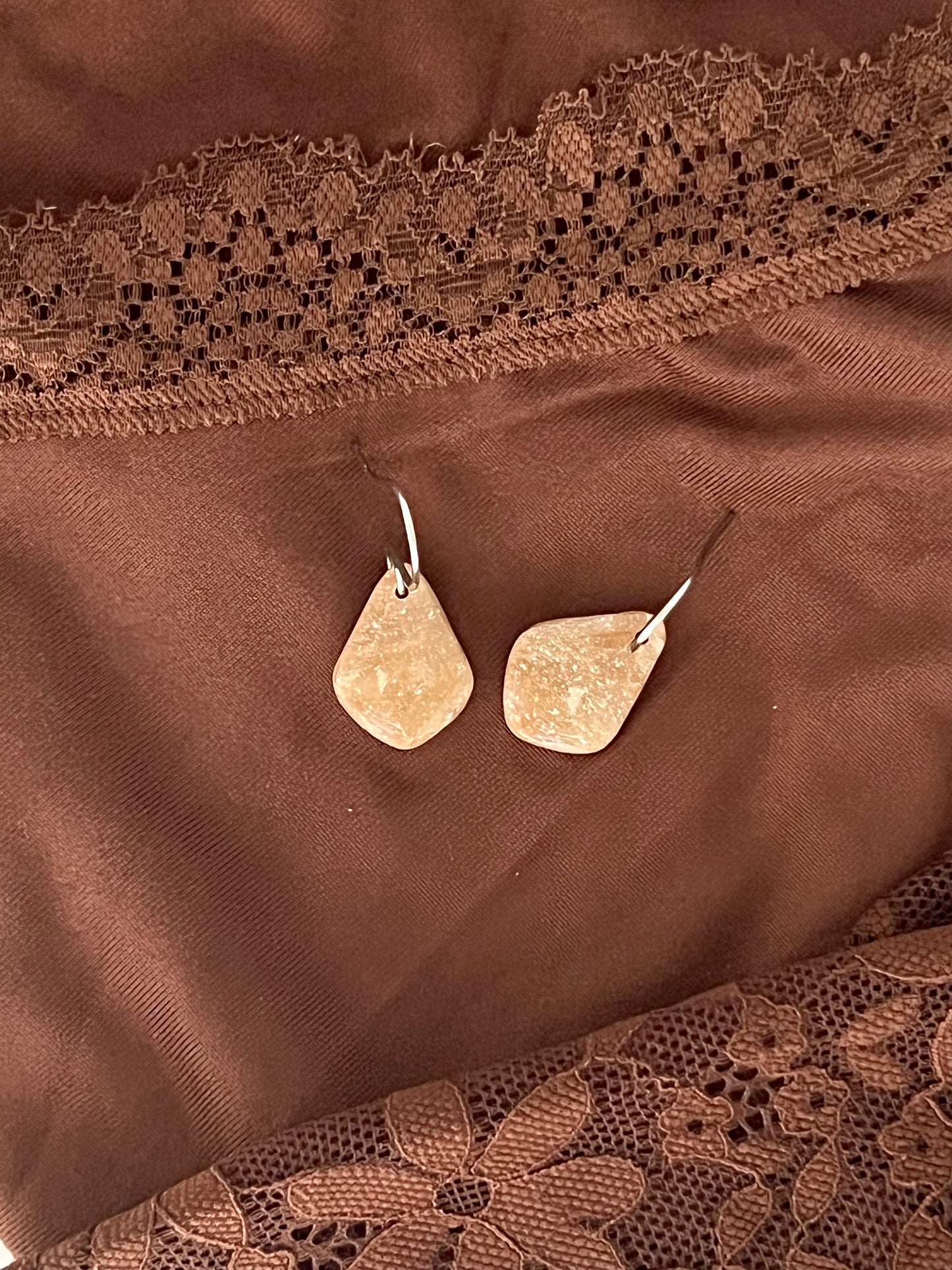 Mocha and Almond Petite Kite Drop Earrings in Silver