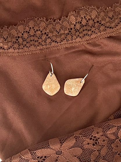 Mocha and Almond Petite Kite Drop Earrings in Silver