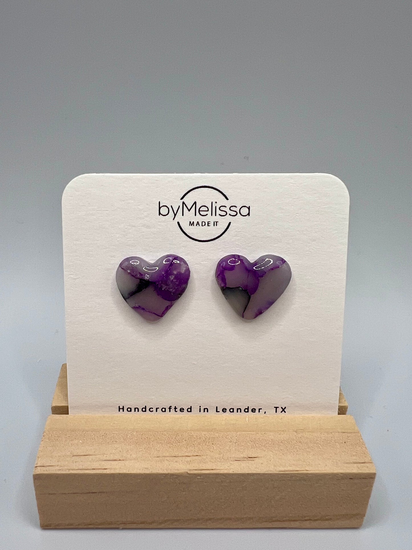 Purple and Black Heart Stud Earrings