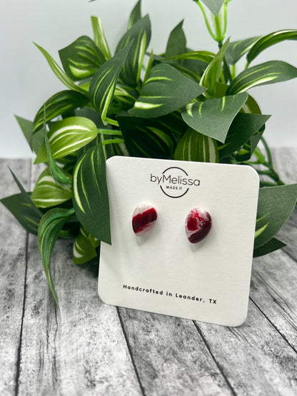 Maroon and White Teardrop Stud Earrings