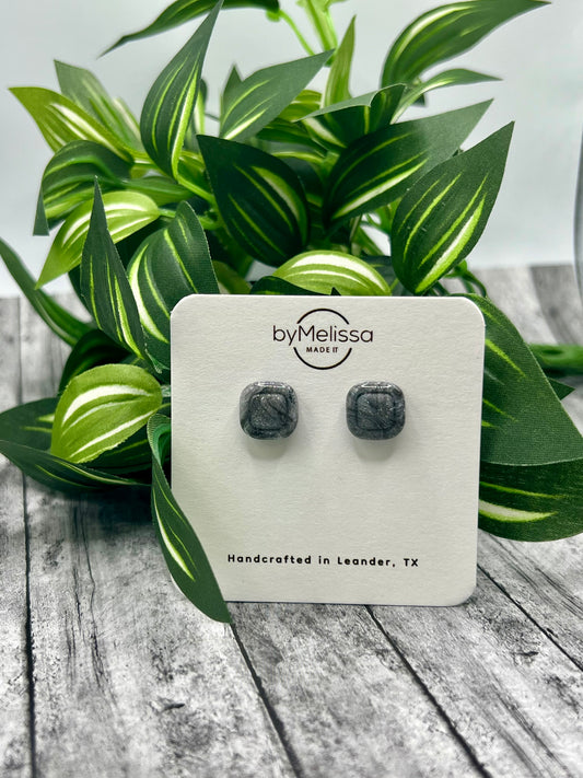 Black and White Small Embedded Square Stud Earrings
