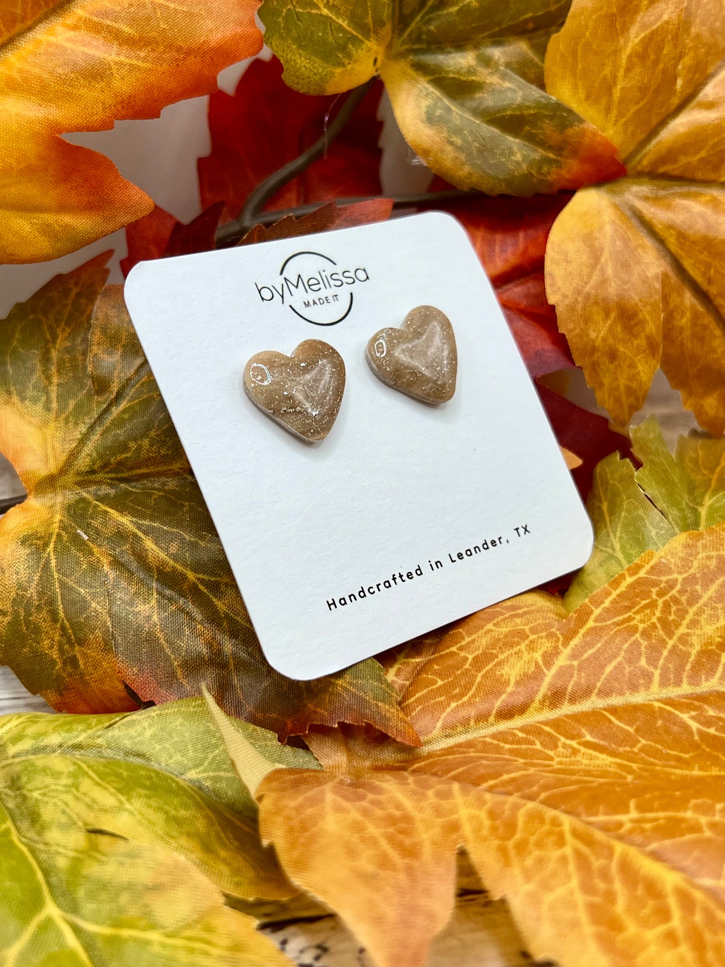 Mocha and Almond Heart Stud Earrings