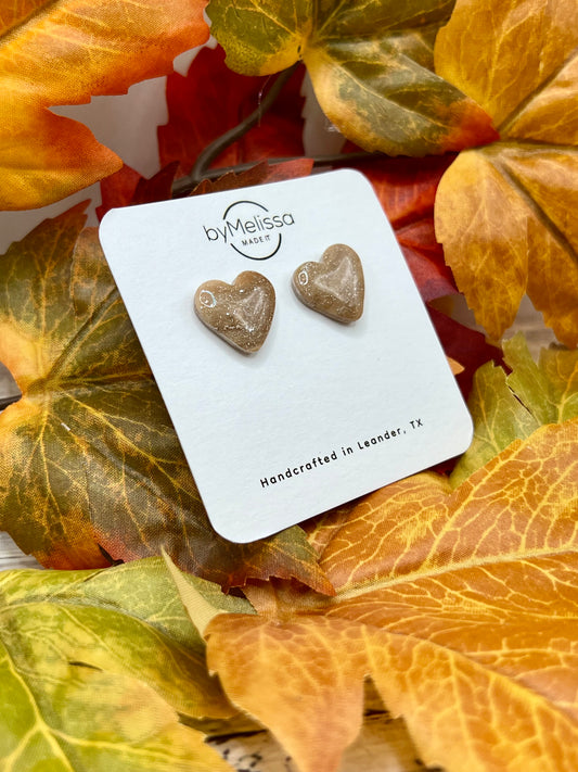 Mocha and Almond Heart Stud Earrings