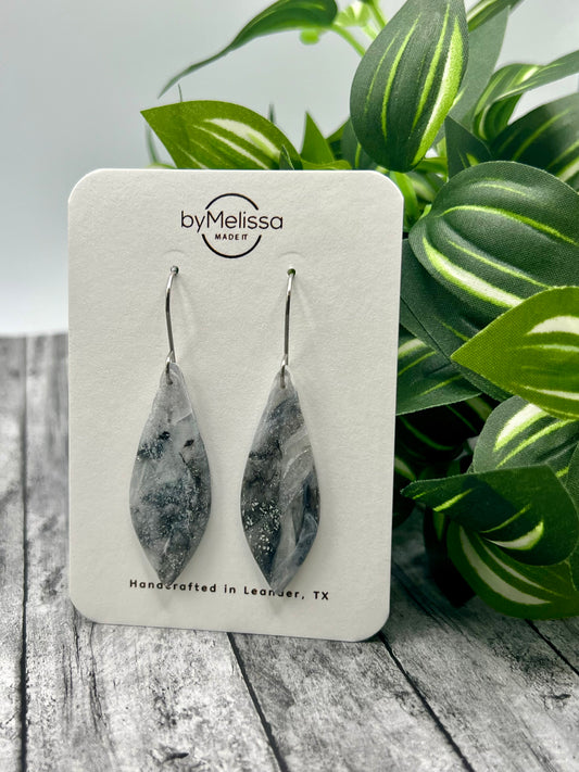 Black and White Small Elongated Kite Drop Earrings in Silver