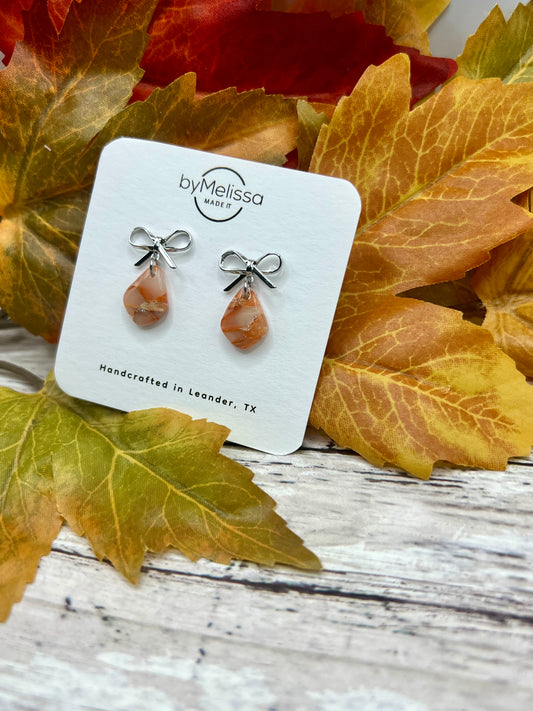 Orange and White Mini Kite Bowknot Earrings in Silver