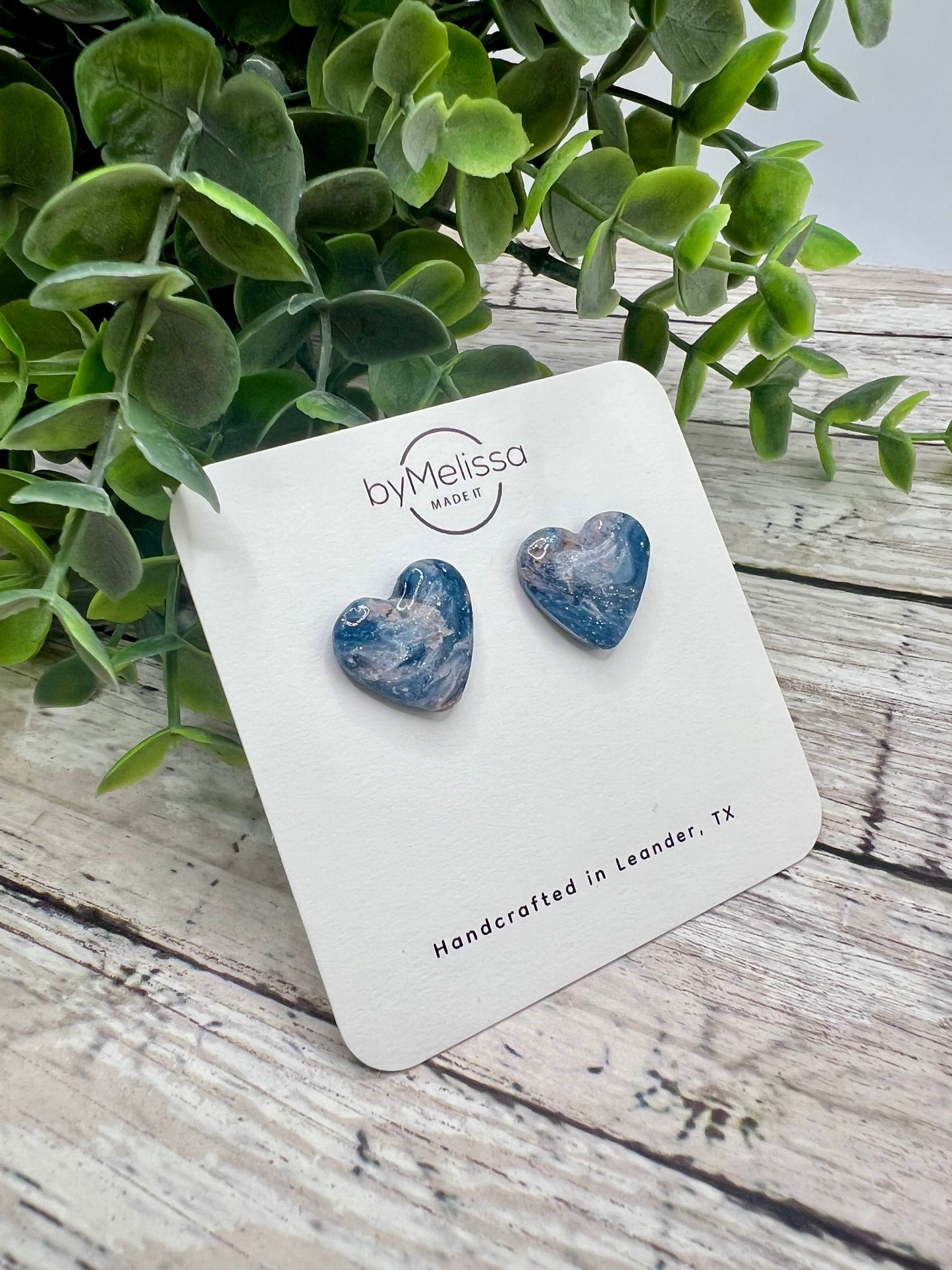 Navy and Peach Heart Stud Earrings