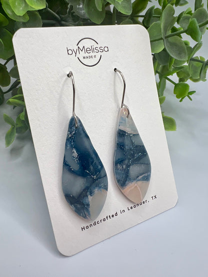 Navy and Light Pink Small Elongated Kite Drop Earrings in Silver