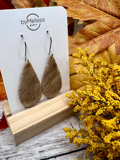 Mocha and Almond Small Teardrop Drop Earrings in Silver