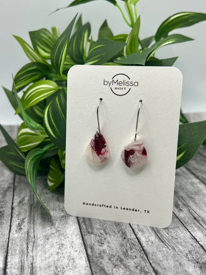 Maroon and White Petite Kite Drop Earrings in Silver