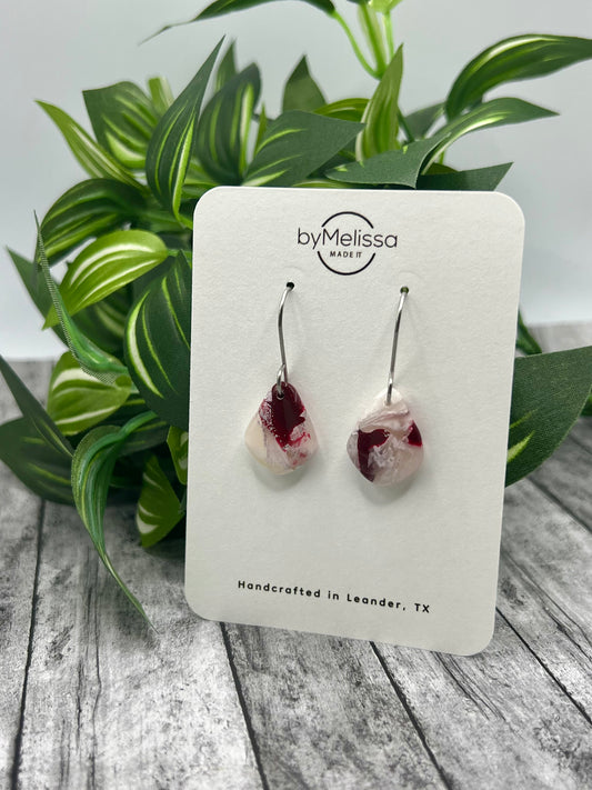 Maroon and White Petite Kite Drop Earrings in Silver