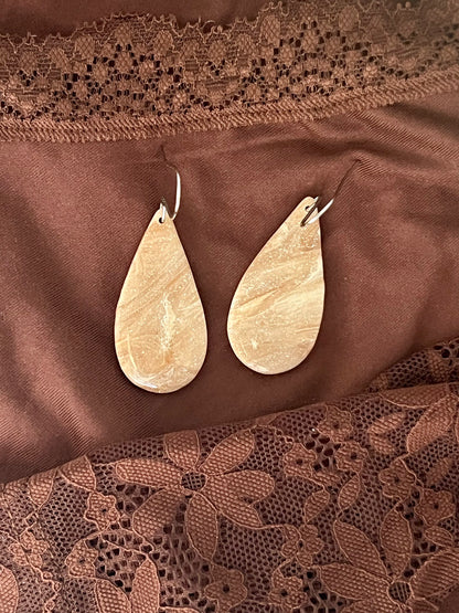 Mocha and Almond Small Teardrop Drop Earrings in Silver