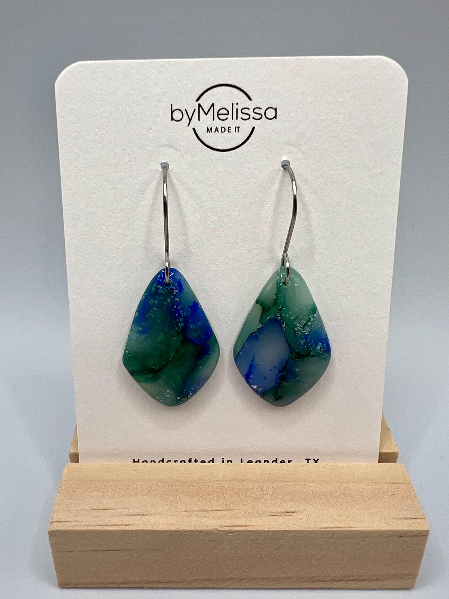 Forest Green and Blue Small Kite Drop Earrings in Silver