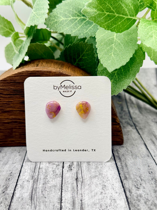 Purple and Gold Pointed Teardrop Stud Earrings