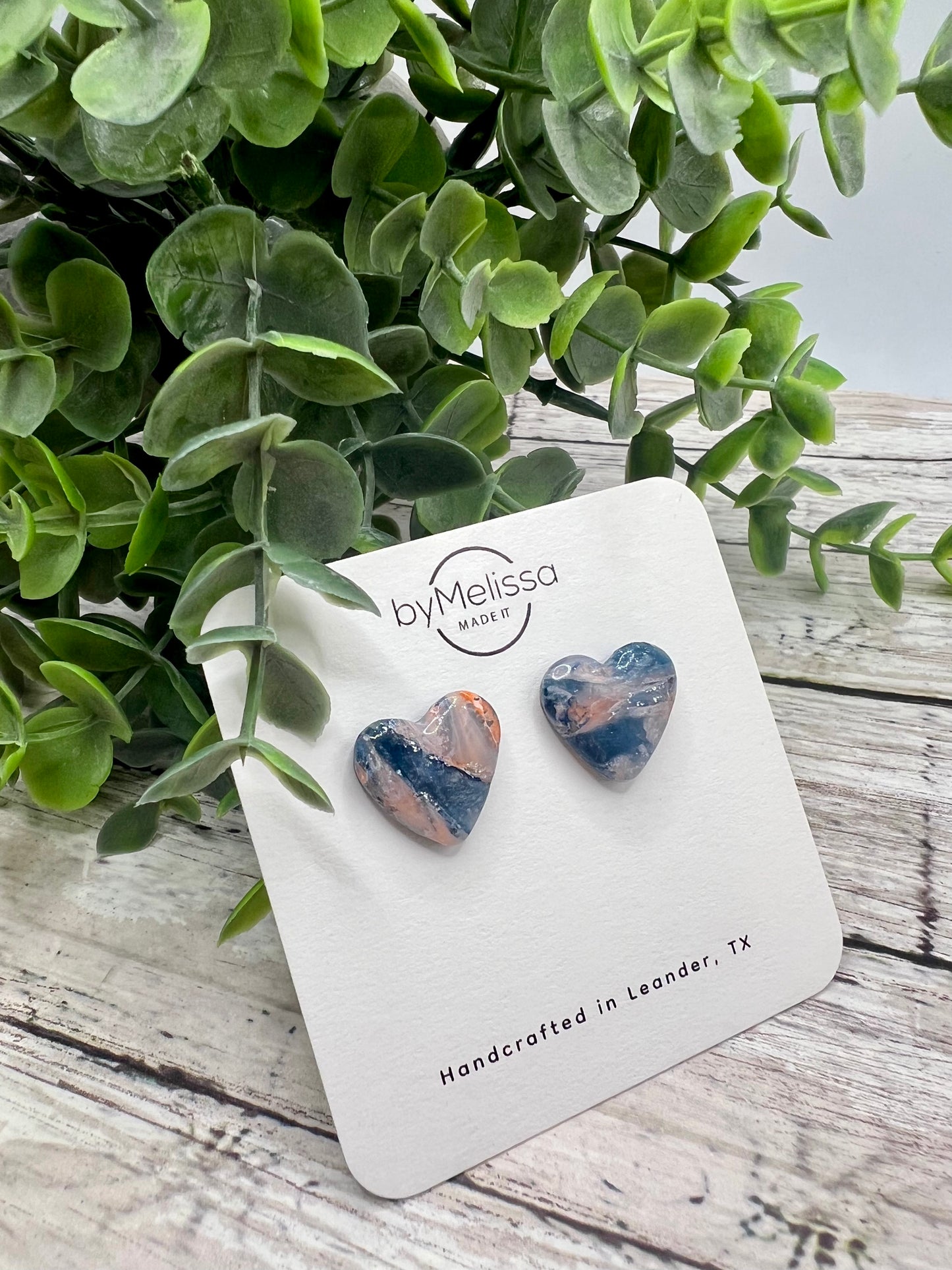 Navy and Peach Heart Stud Earrings