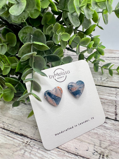 Navy and Peach Heart Stud Earrings