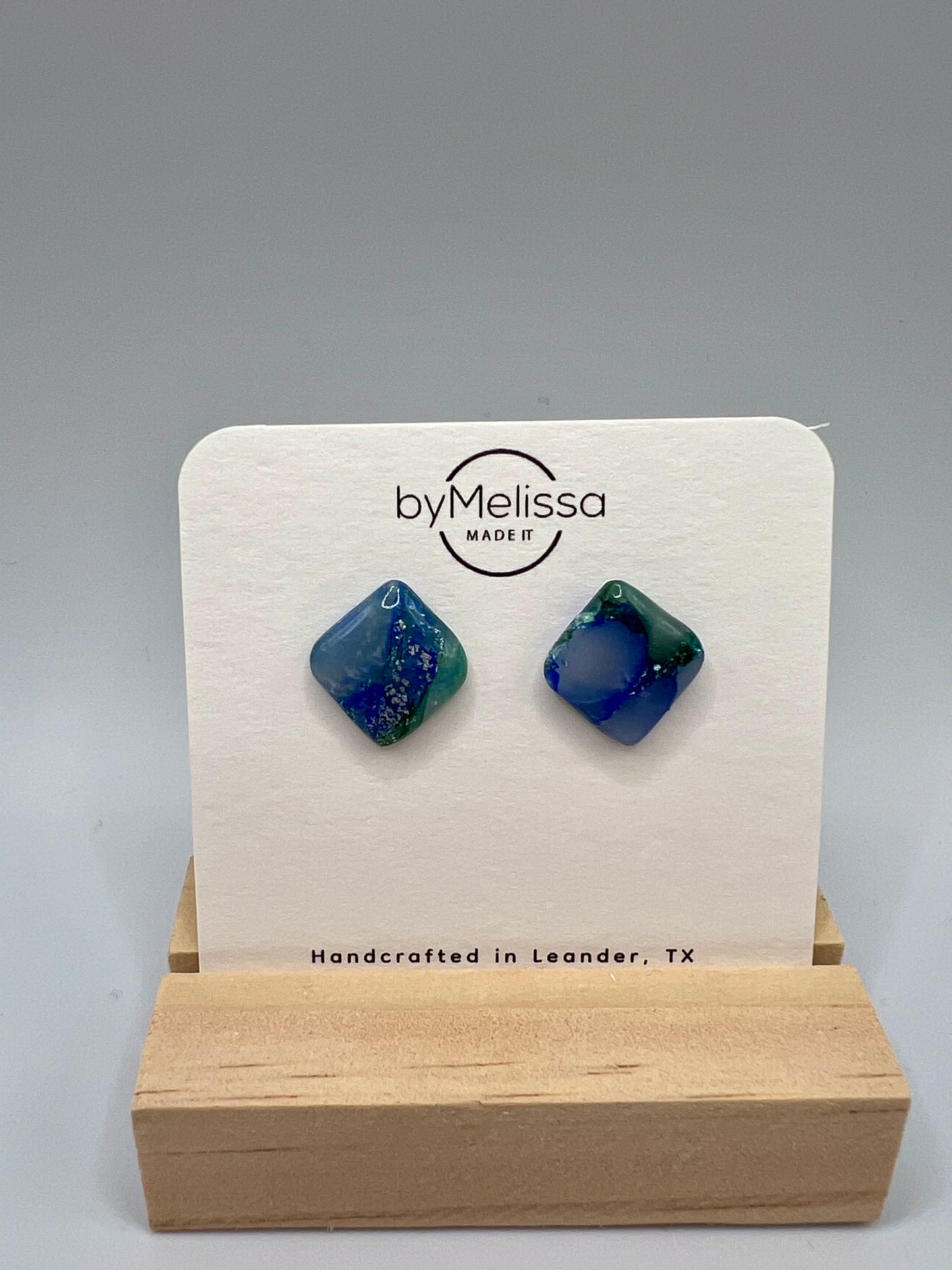 Forest Green and Blue Rounded Square Stud Earrings