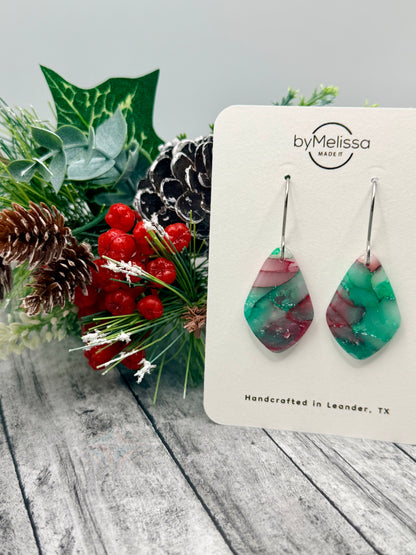 Red and Green Small Kite Drop Earrings in Silver