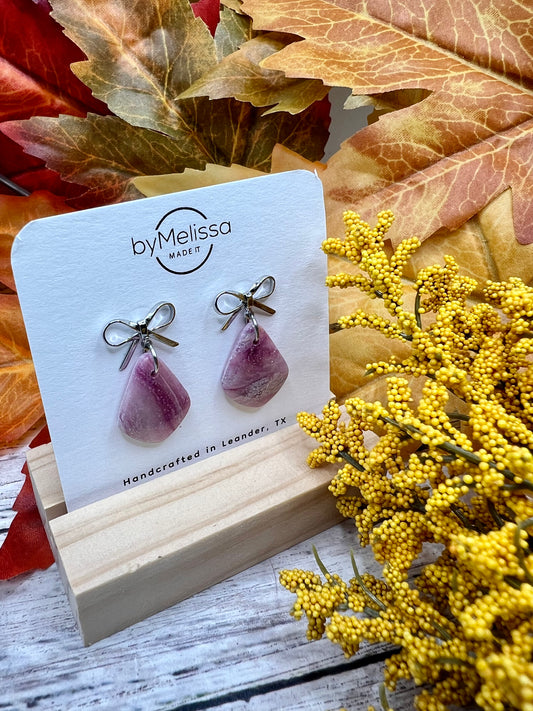 Plum and Pink Petite Kite Bowknot Earrings in Silver