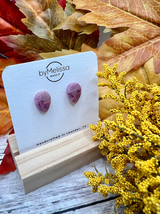 Plum and Pink Teardrop Stud Earrings