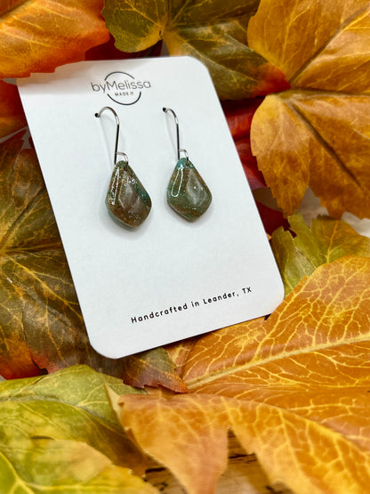 Mocha and Teal Petite Kite Drop Earrings in Silver