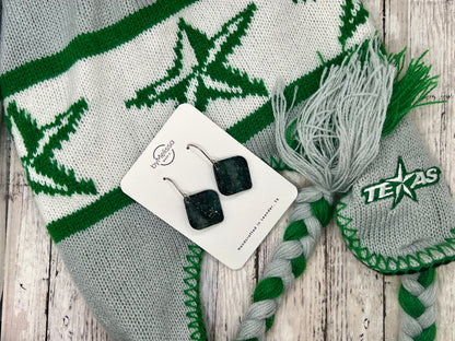 Forest Green and Black Small Rounded Square Drop Earrings in Silver