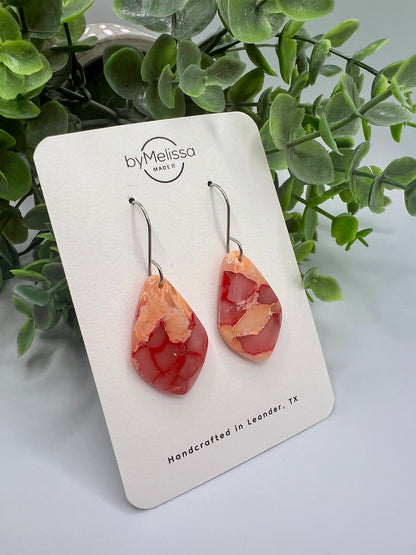 Red and Orange Small Kite Drop Earrings in Silver