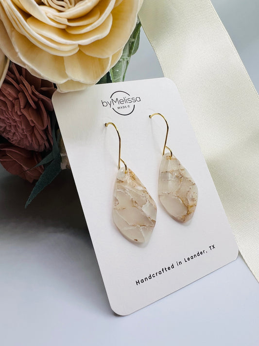 White and Gold Small Kite Drop Earrings