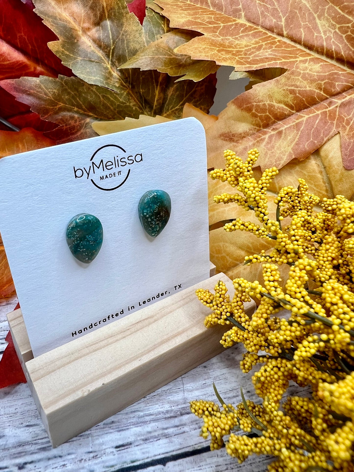 Mocha and Teal Teardrop Stud Earrings