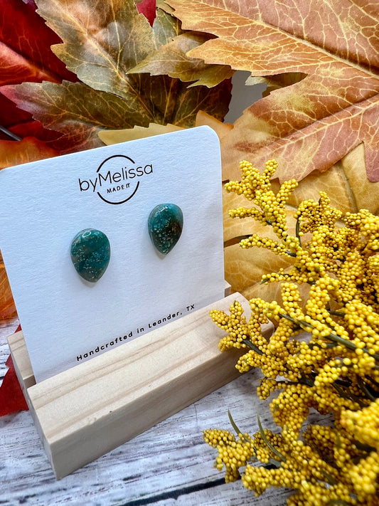 Mocha and Teal Teardrop Stud Earrings
