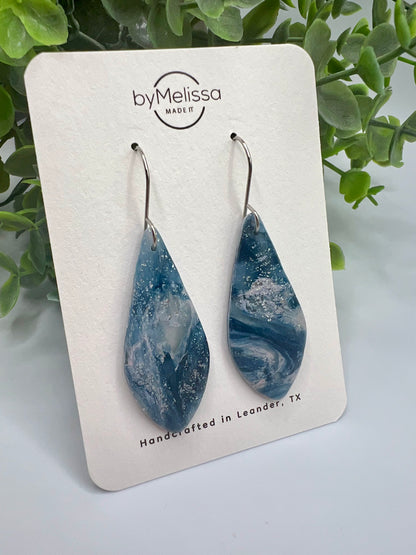 Navy and Light Pink Small Elongated Kite Drop Earrings in Silver