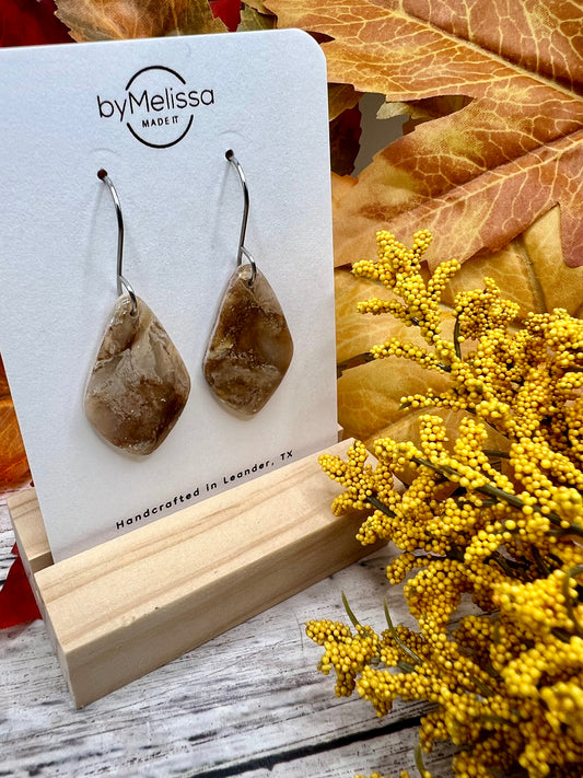 Mocha and Almond Small Kite Drop Earrings in Silver
