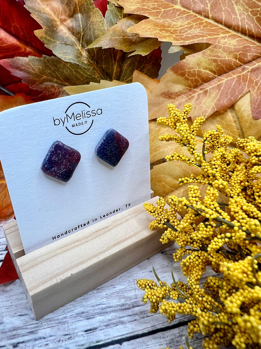 Navy and Maroon Rounded Square Stud Earrings
