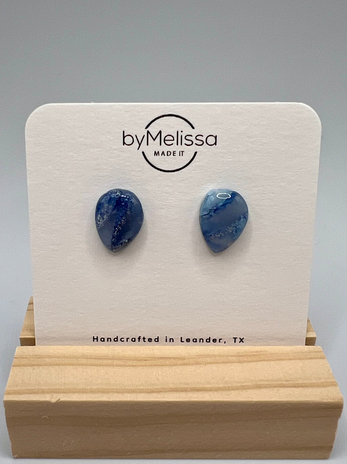 Navy and Columbia Blue Teardrop Stud Earrings