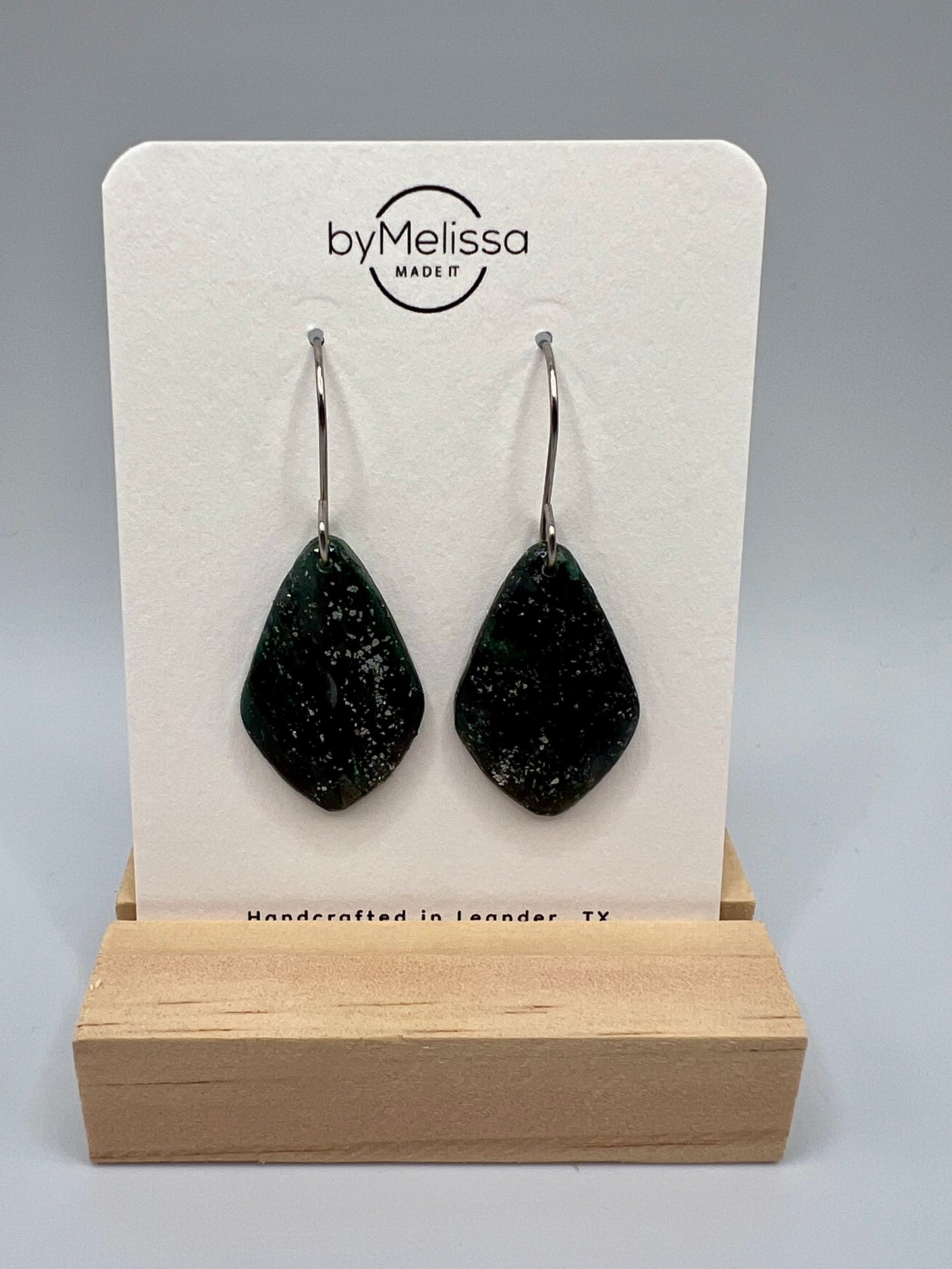 Forest Green and Black Small Kite Drop Earrings in Silver