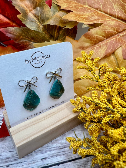 Mocha and Teal Petite Kite Bowknot Earrings in Silver