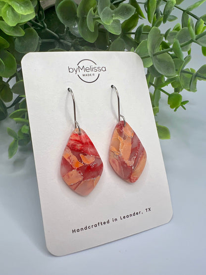 Red and Orange Small Kite Drop Earrings in Silver