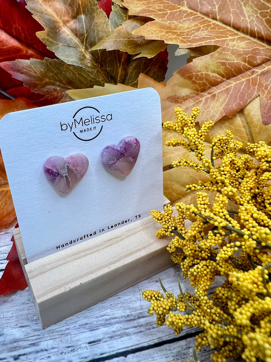 Plum and Pink Heart Stud Earrings