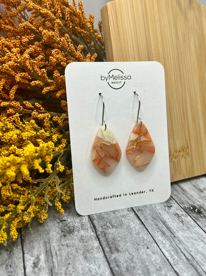 Orange and White Small Kite Drop Earrings in Silver