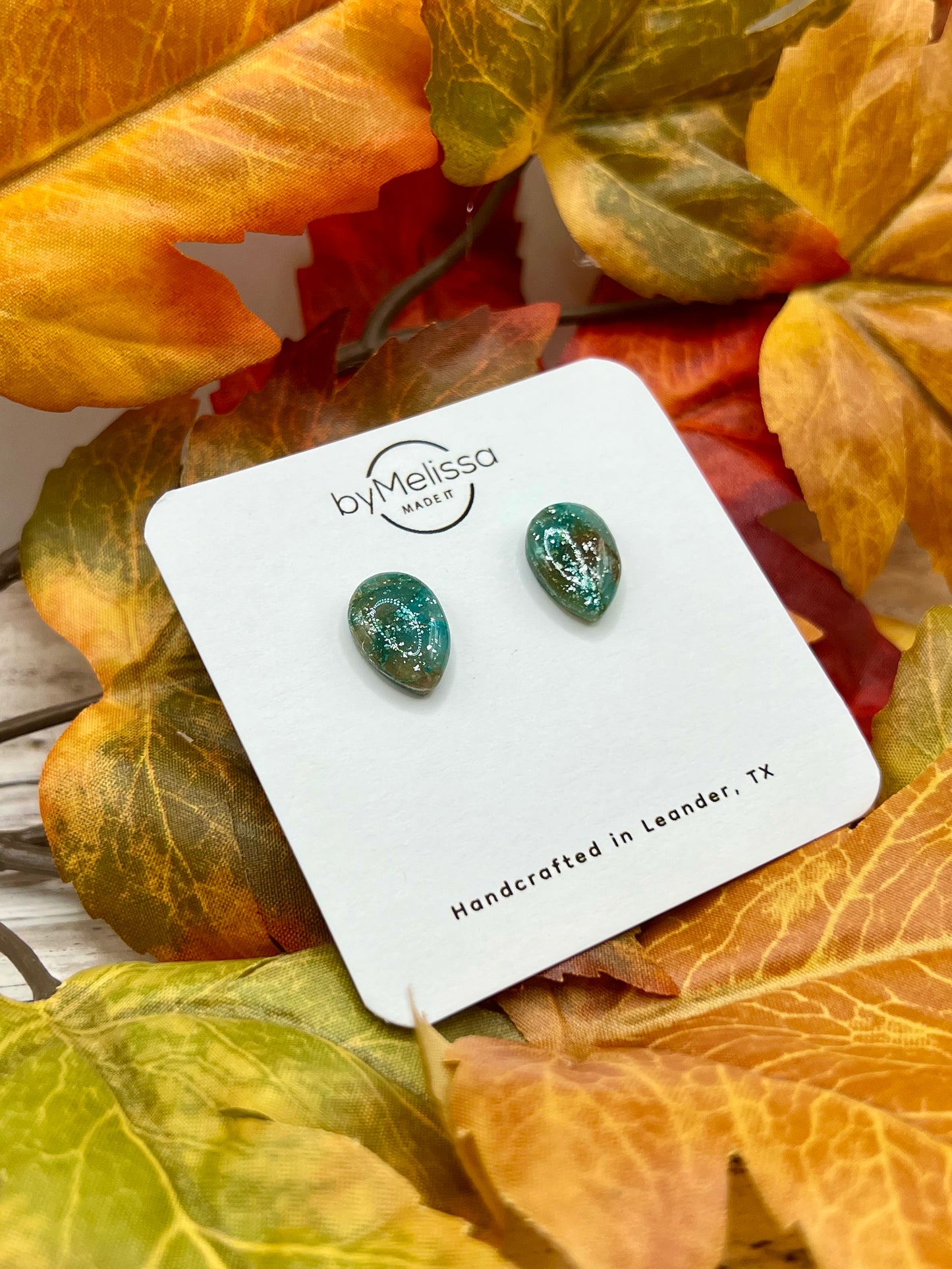 Mocha and Teal Teardrop Stud Earrings
