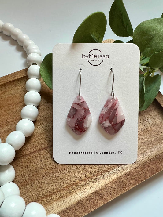 Maroon, Pink, and White Small Kite Drop Earrings in Silver
