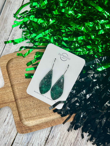 Cedar Park High School earrings, green and black CPHS spirit jewelry, Timberwolves game day accessory