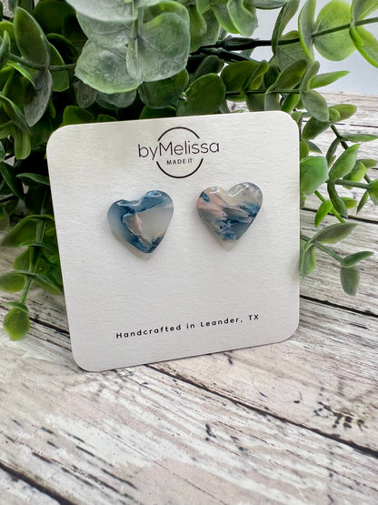 Navy and Light Pink Heart Stud Earrings