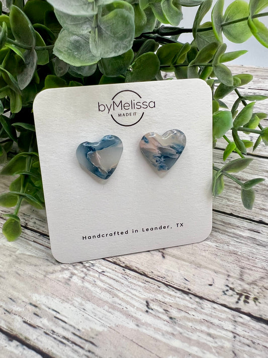 Navy and Light Pink Heart Stud Earrings