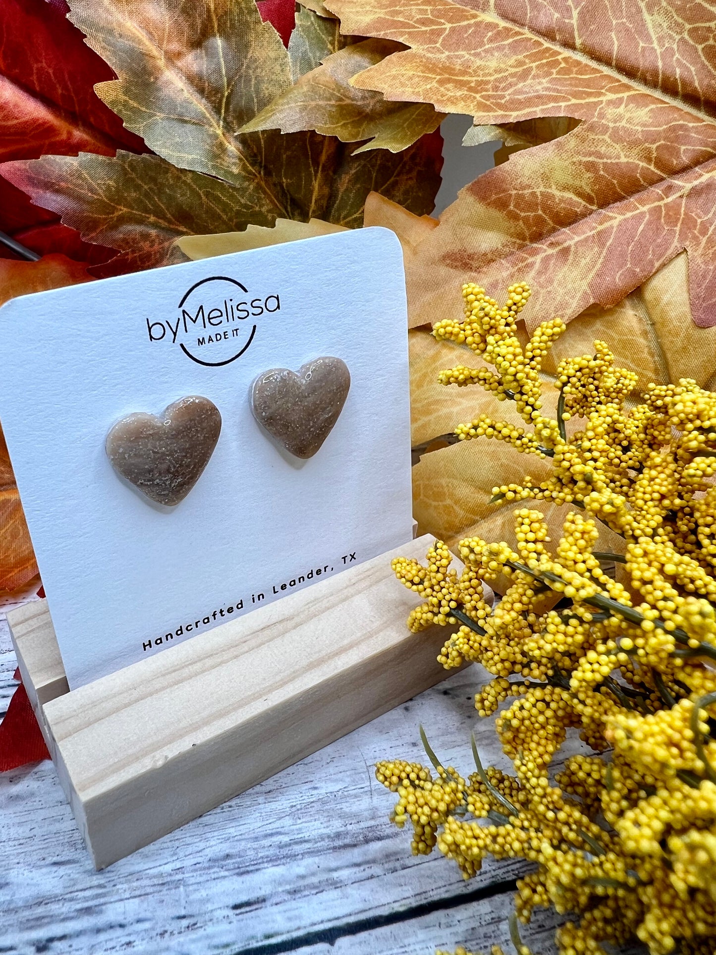 Mocha and Almond Heart Stud Earrings