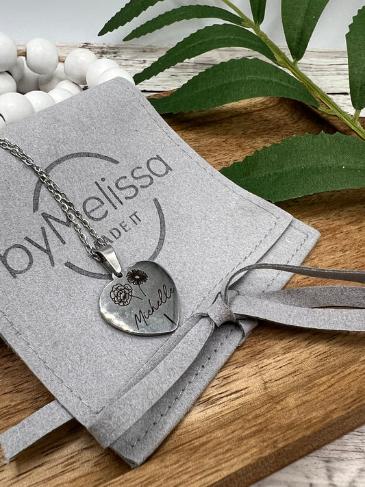 Engraved Heart Pendant Necklace