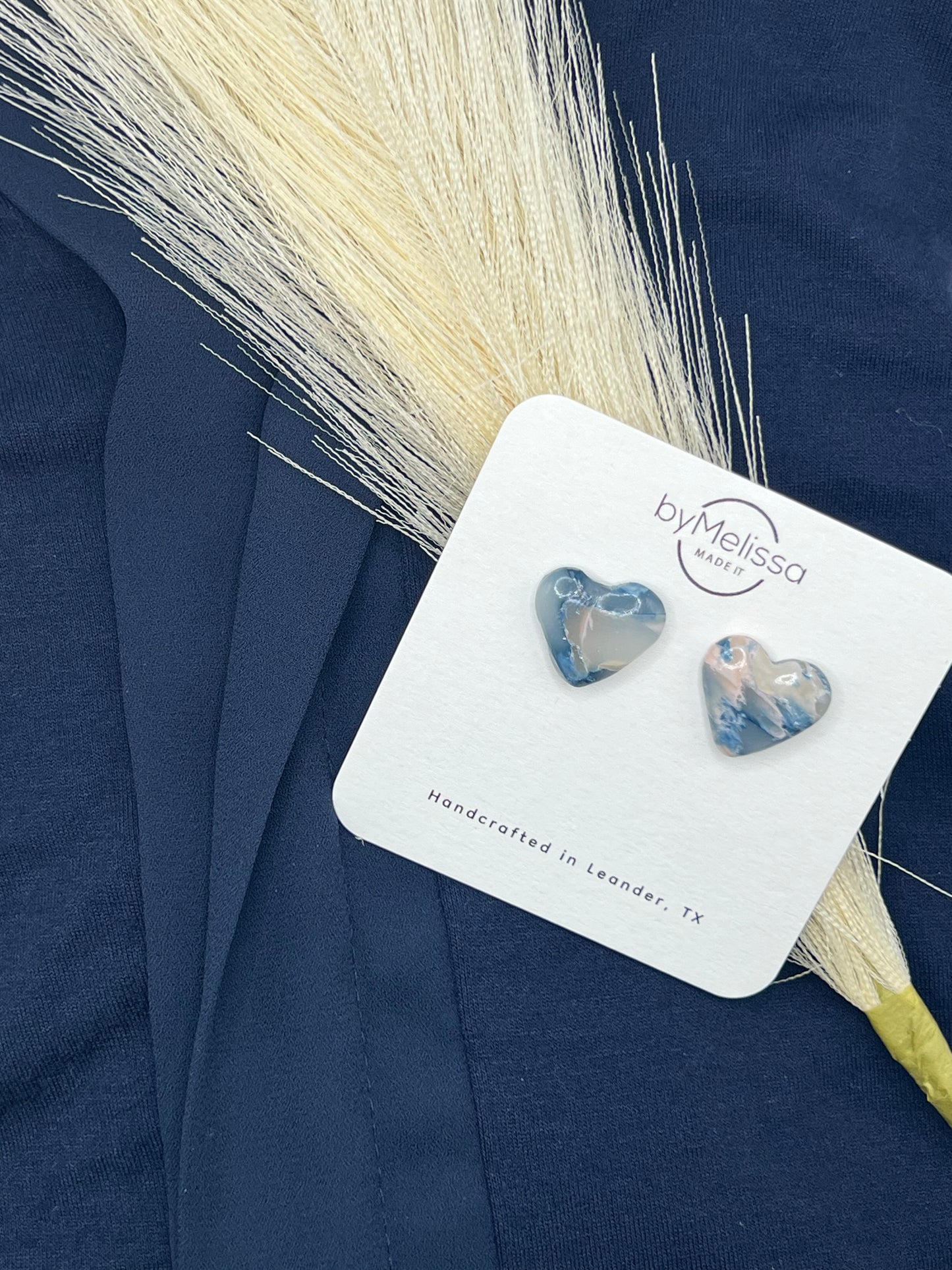Navy and Light Pink Heart Stud Earrings